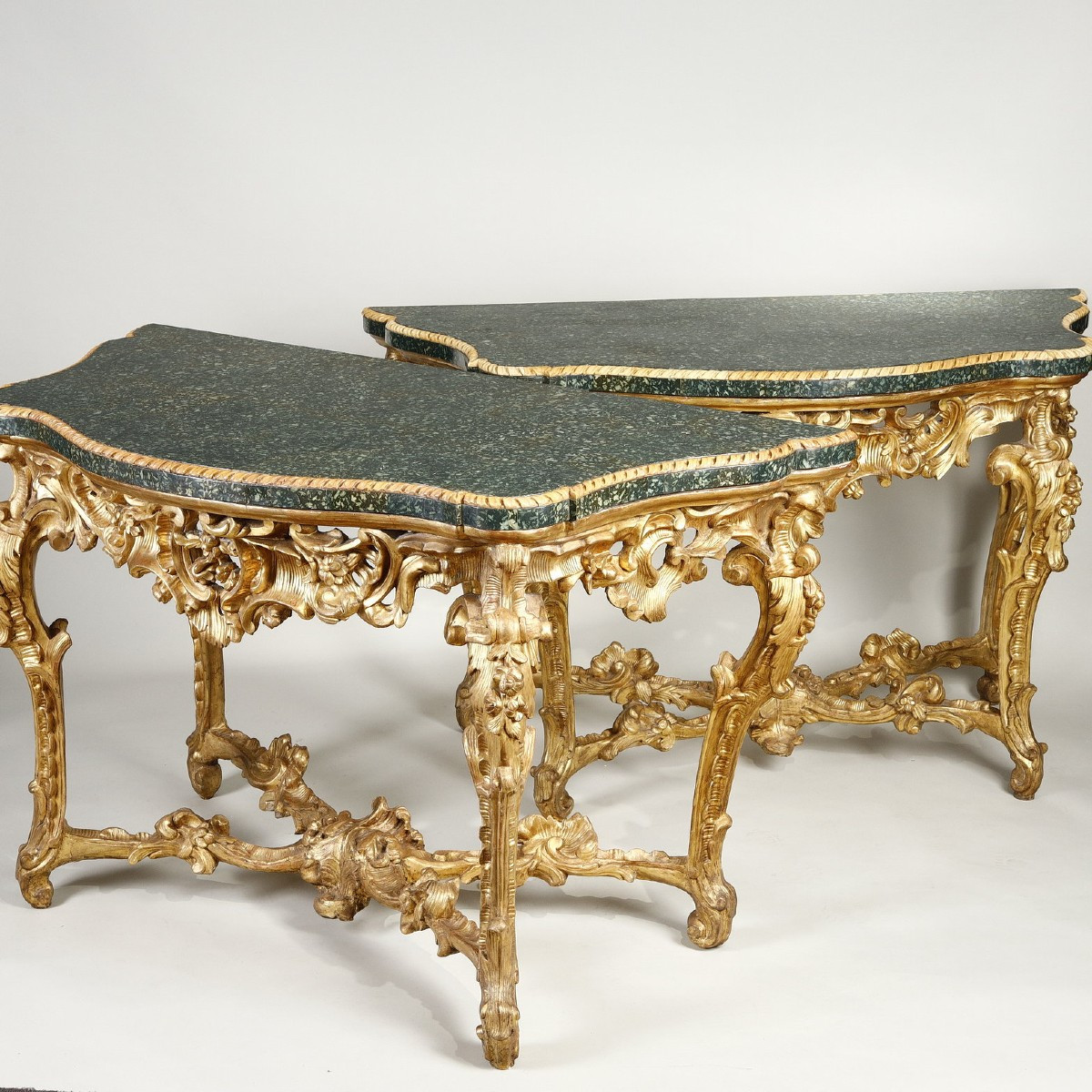 Rare Pair Of Italian Console Tables Greek Porphyry Top