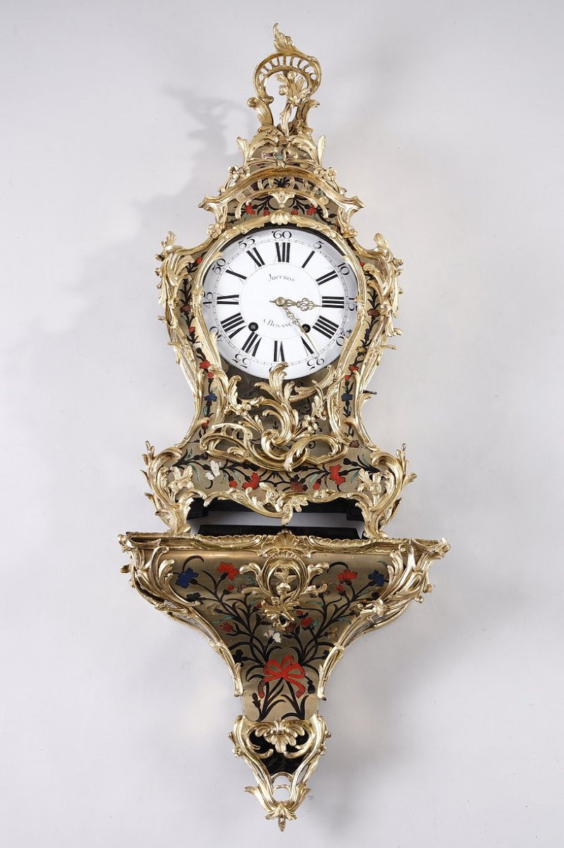 Large Louis XV Boulle Five-colored Cartel Clock By Joffroy In Besançon-photo-2