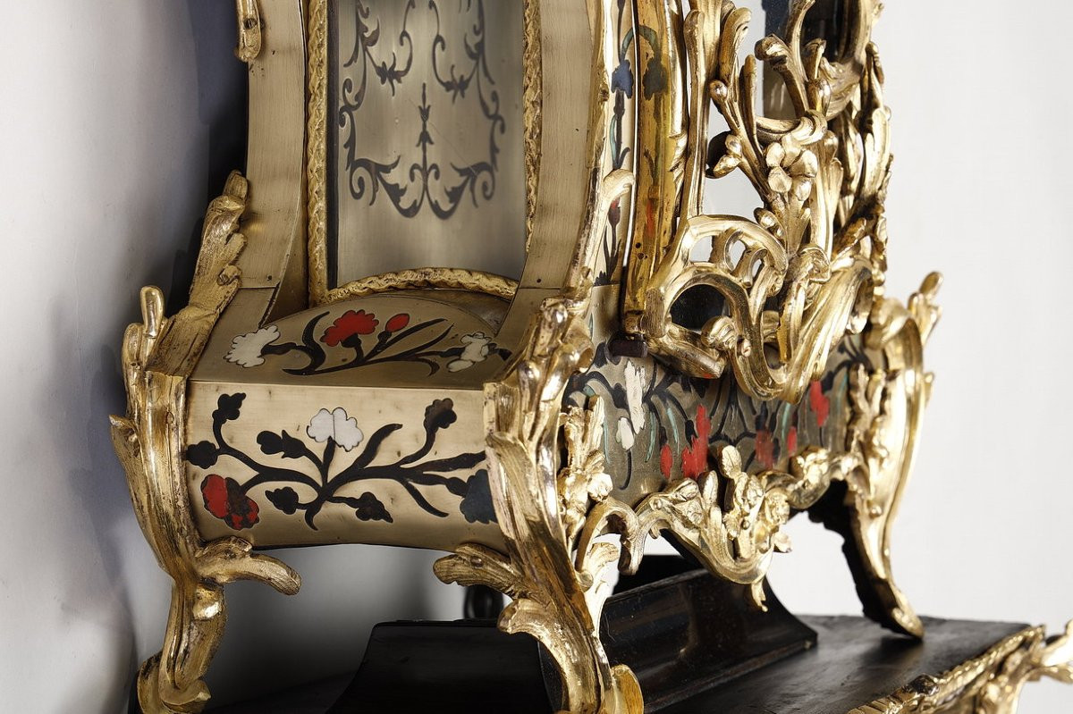 Large Louis XV Boulle Five-colored Cartel Clock By Joffroy In Besançon-photo-4