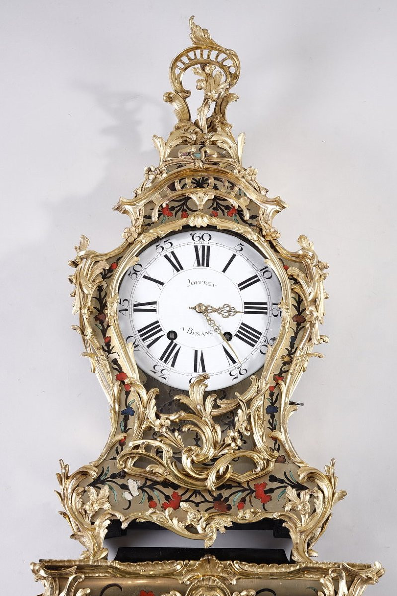 Large Louis XV Boulle Five-colored Cartel Clock By Joffroy In Besançon-photo-2