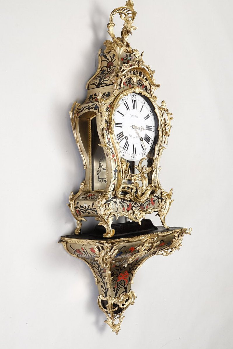 Large Louis XV Boulle Five-colored Cartel Clock By Joffroy In Besançon-photo-8