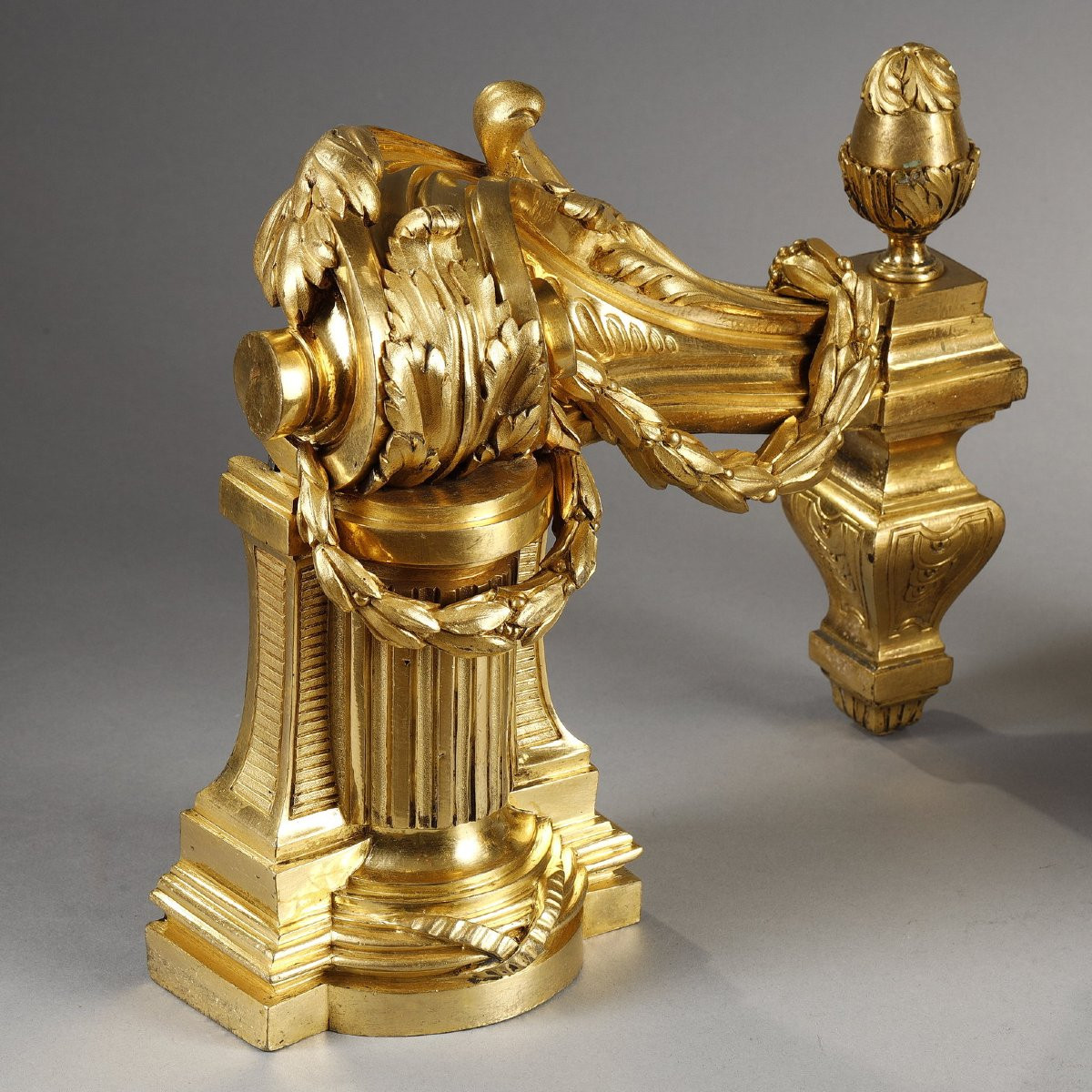  Pair Of Louis XVI Period Andirons In Gilt Bronze-photo-4