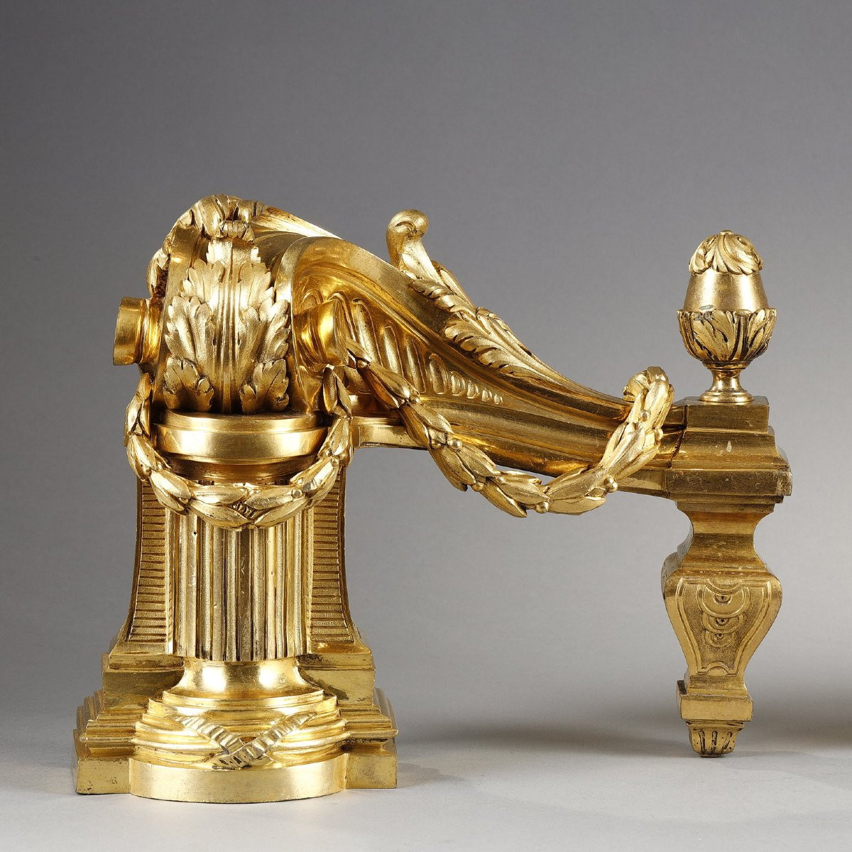  Pair Of Louis XVI Period Andirons In Gilt Bronze-photo-1