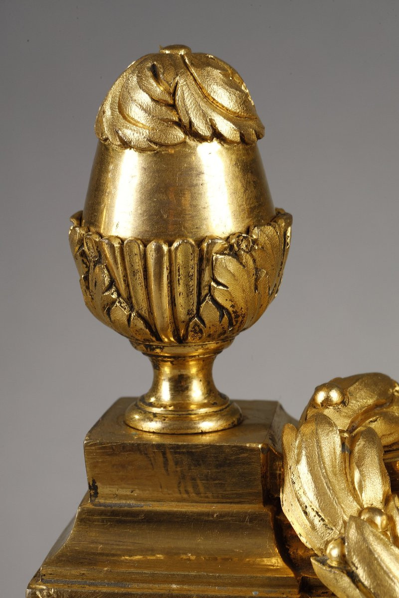  Pair Of Louis XVI Period Andirons In Gilt Bronze-photo-6