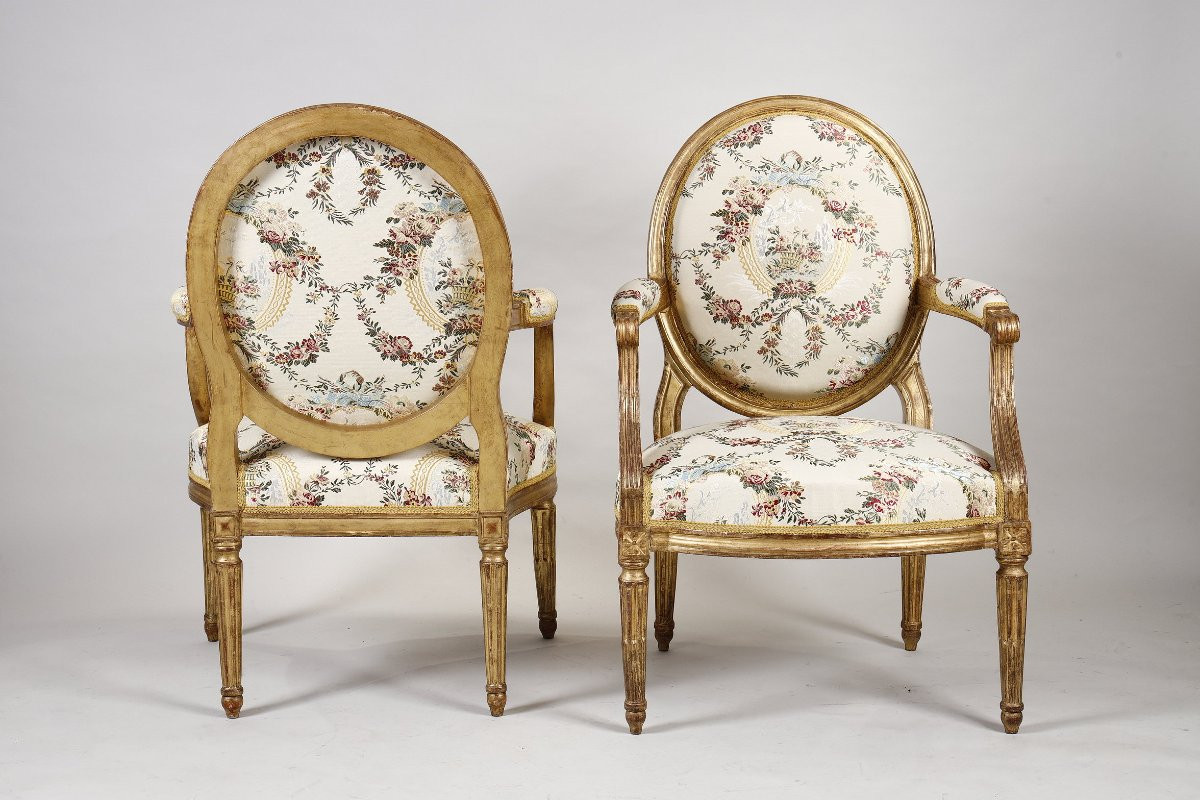 Salon d'époque Louis XVI en bois doré, attribué à Jean-Baptiste Sené-photo-6