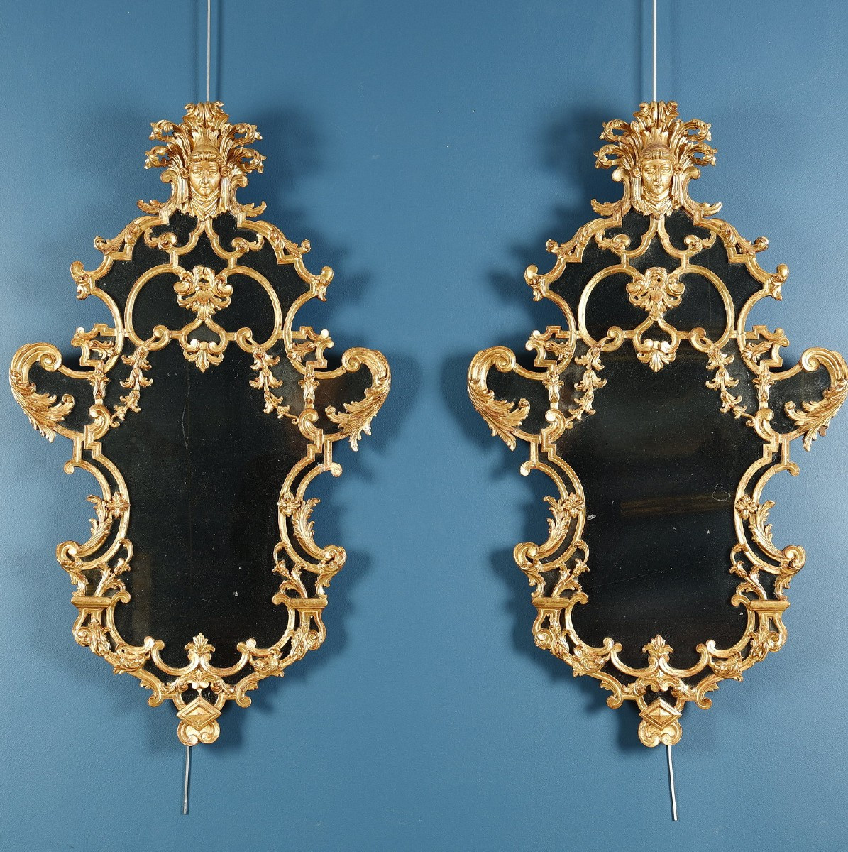 Pair Of Mirrors With Gilded Wood, Northern Italy, 18th Century