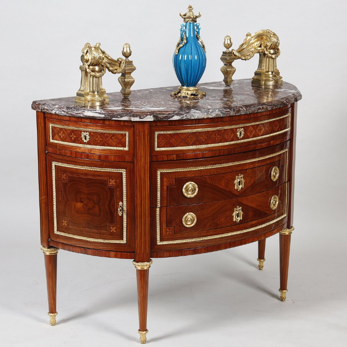 Paire de commodes demi lune d'époque Louis XVI estampillée de Fidelys SCHEY-photo-2