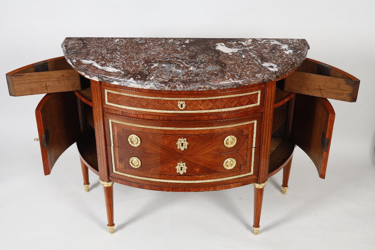 Paire de commodes demi lune d'époque Louis XVI estampillée de Fidelys SCHEY-photo-4