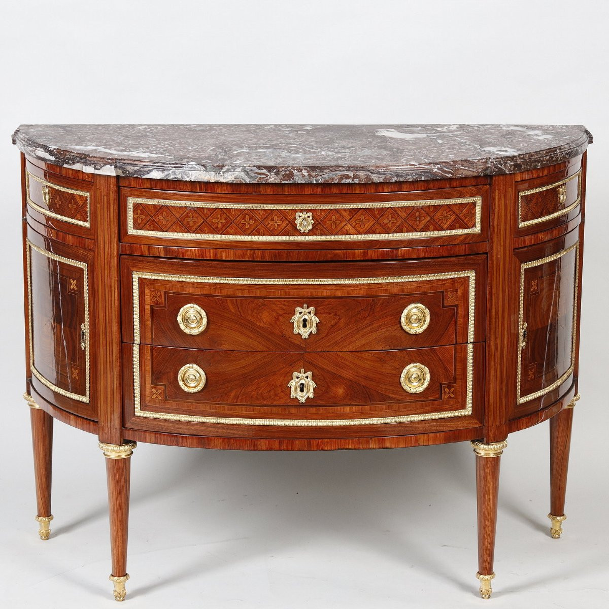 Paire de commodes demi lune d'époque Louis XVI estampillée de Fidelys SCHEY-photo-1