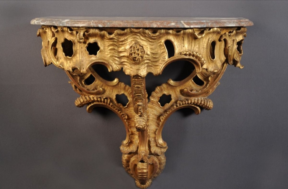 Grande paire de consoles en bois doré-photo-3