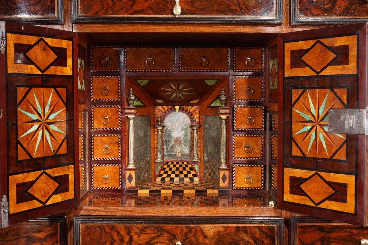 Large And Rare Cabinet With Theater And Trompe l'Oeil, 17th Century. Attributed To Thomas Hache -photo-3