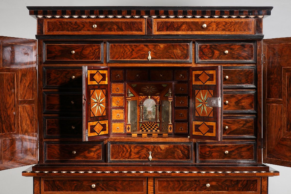 Large And Rare Cabinet With Theater And Trompe l'Oeil, 17th Century. Attributed To Thomas Hache -photo-6