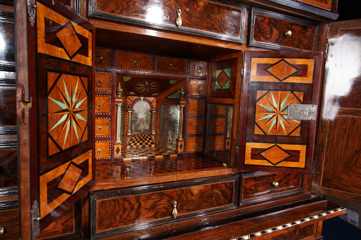 Large And Rare Cabinet With Theater And Trompe l'Oeil, 17th Century. Attributed To Thomas Hache -photo-7