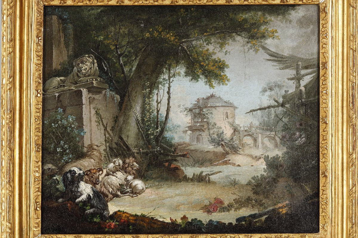 Paysage pastoral attribué à Jean Baptiste Huet-photo-2