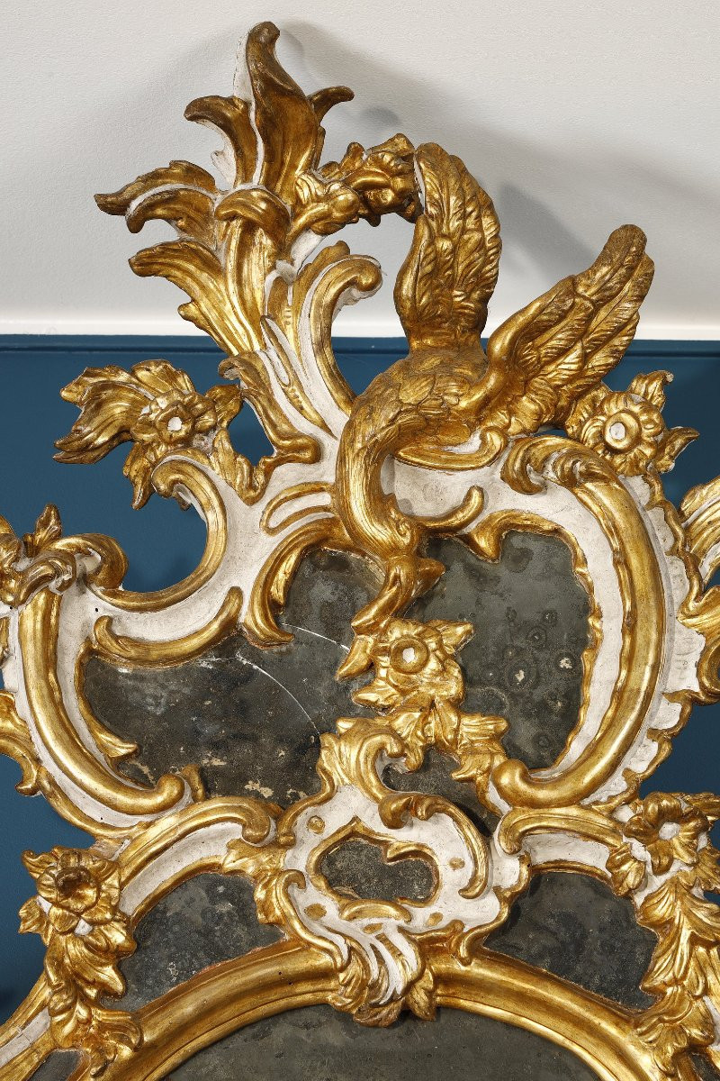 Paire de grands miroirs italiens,  à parecloses en bois doré, Du XVIIIᵉ siècle-photo-4