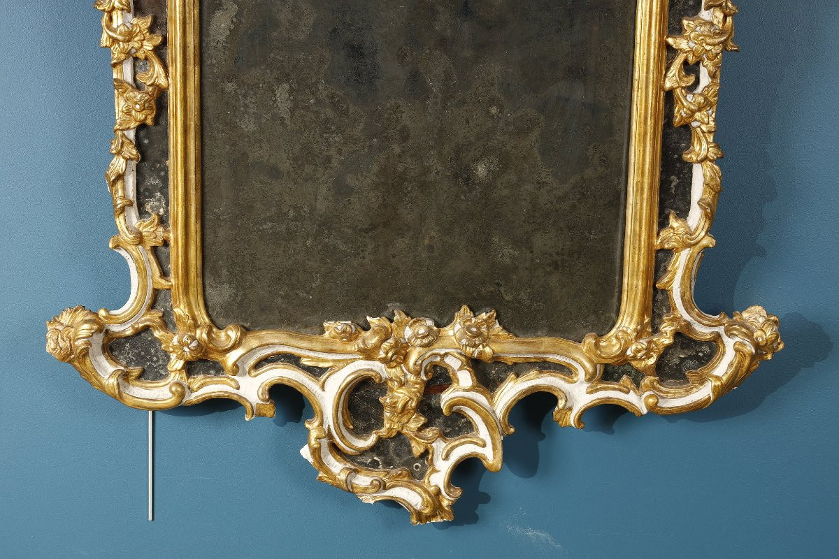 Paire de grands miroirs italiens,  à parecloses en bois doré, Du XVIIIᵉ siècle-photo-6