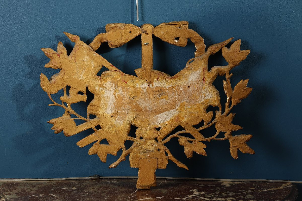 Attributs de la guerre en bois doré, XVIIIe siècle-photo-6