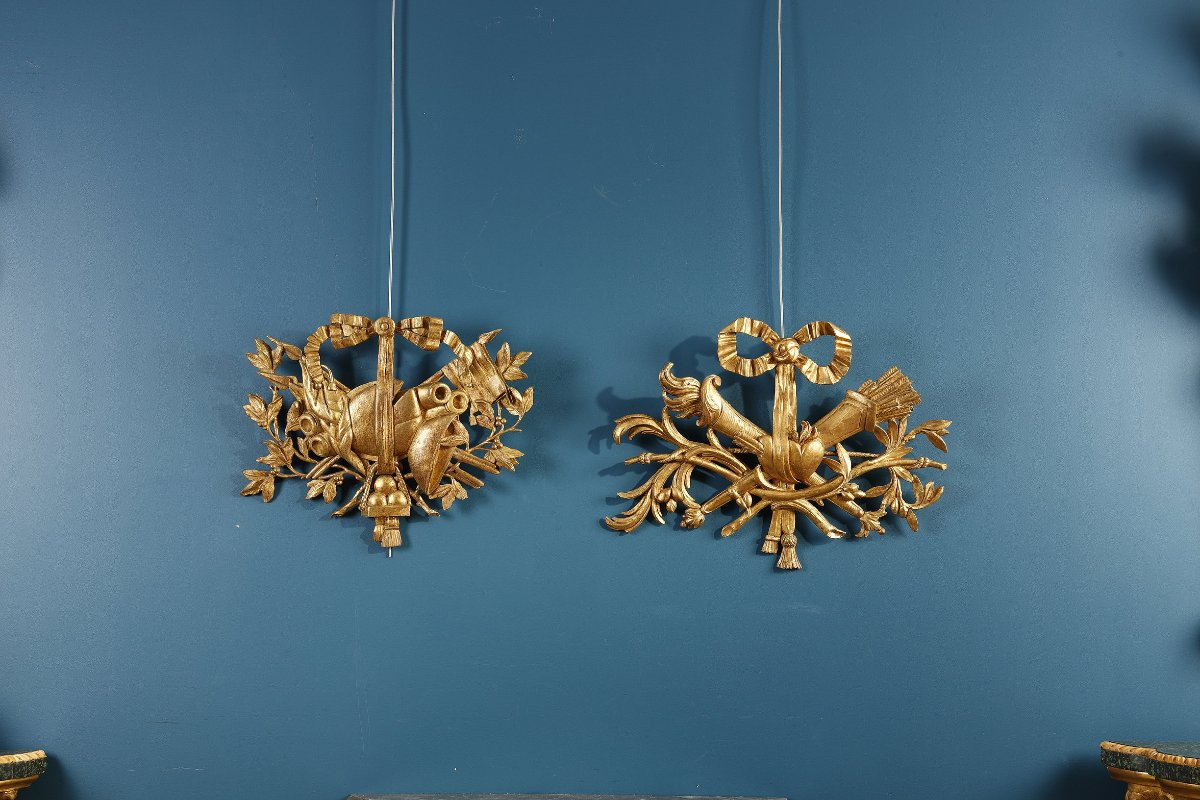 Attributs de la guerre en bois doré, XVIIIe siècle-photo-8