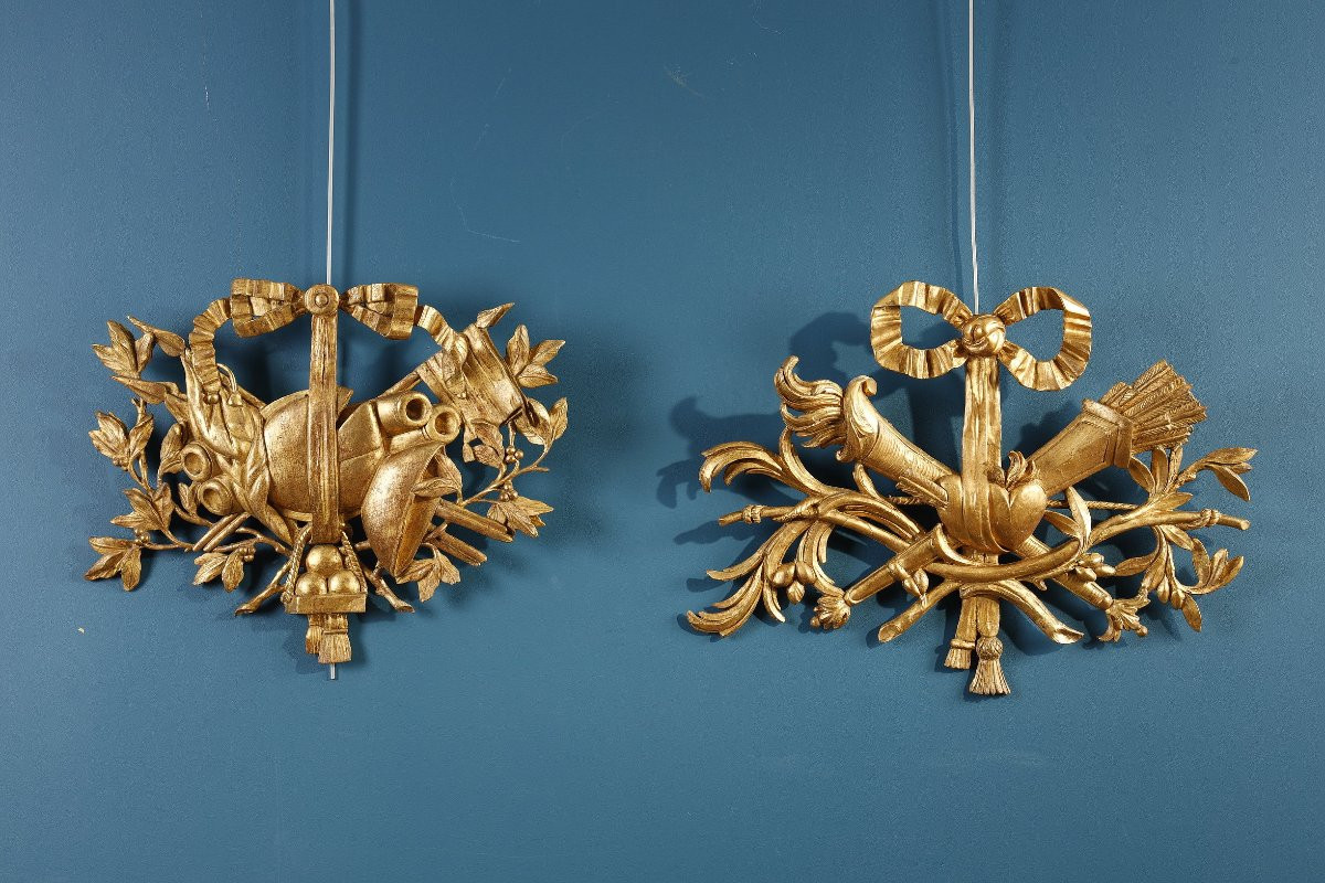 Gilded Wooden Hunting Attributes, 18th Century-photo-1