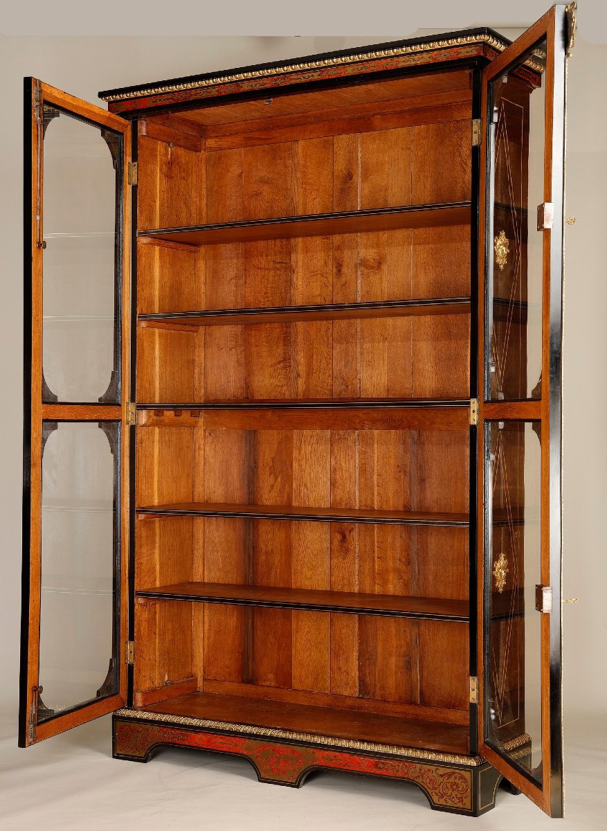 Large Boulle Marquetry Bookcase, Louis XIV Period, Attributed To Nicolas Sageot-photo-4