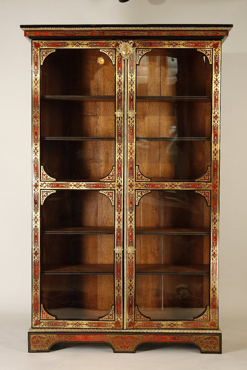 Large Boulle Marquetry Bookcase, Louis XIV Period, Attributed To Nicolas Sageot-photo-3