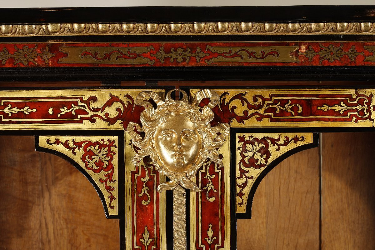 Large Boulle Marquetry Bookcase, Louis XIV Period, Attributed To Nicolas Sageot-photo-8