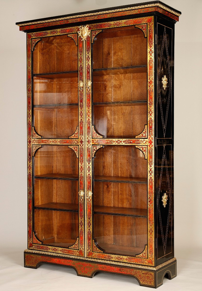 Large Boulle Marquetry Bookcase, Louis XIV Period, Attributed To Nicolas Sageot