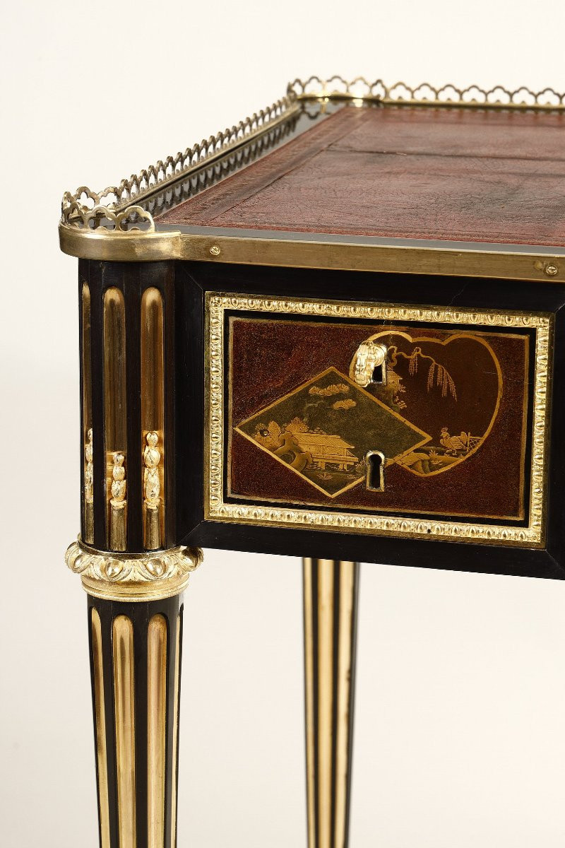 Rare Japanese Lacquer Flat Desk With Mechanism Stamped By Bury, Louis XVI Period-photo-2