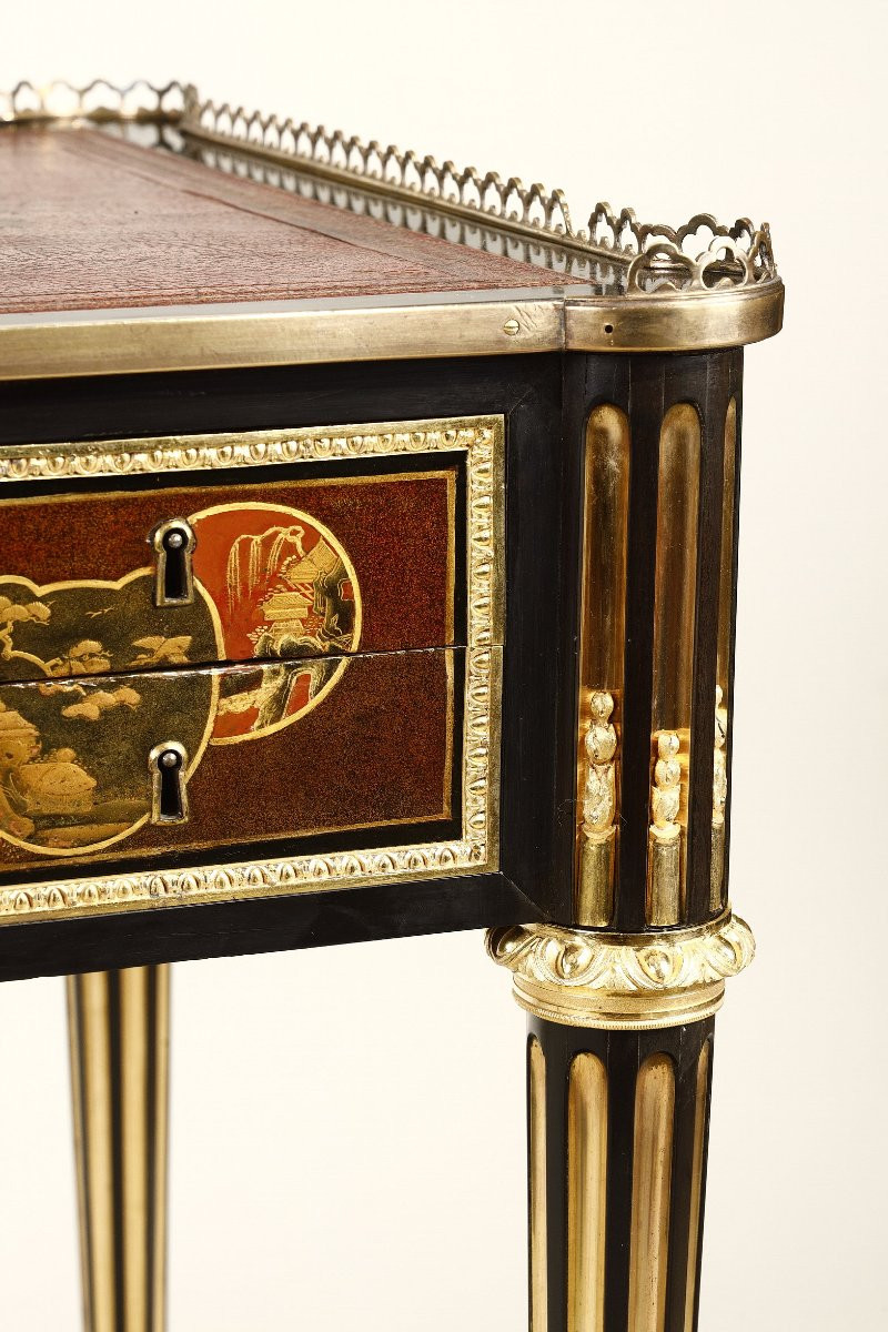 Rare Japanese Lacquer Flat Desk With Mechanism Stamped By Bury, Louis XVI Period-photo-3