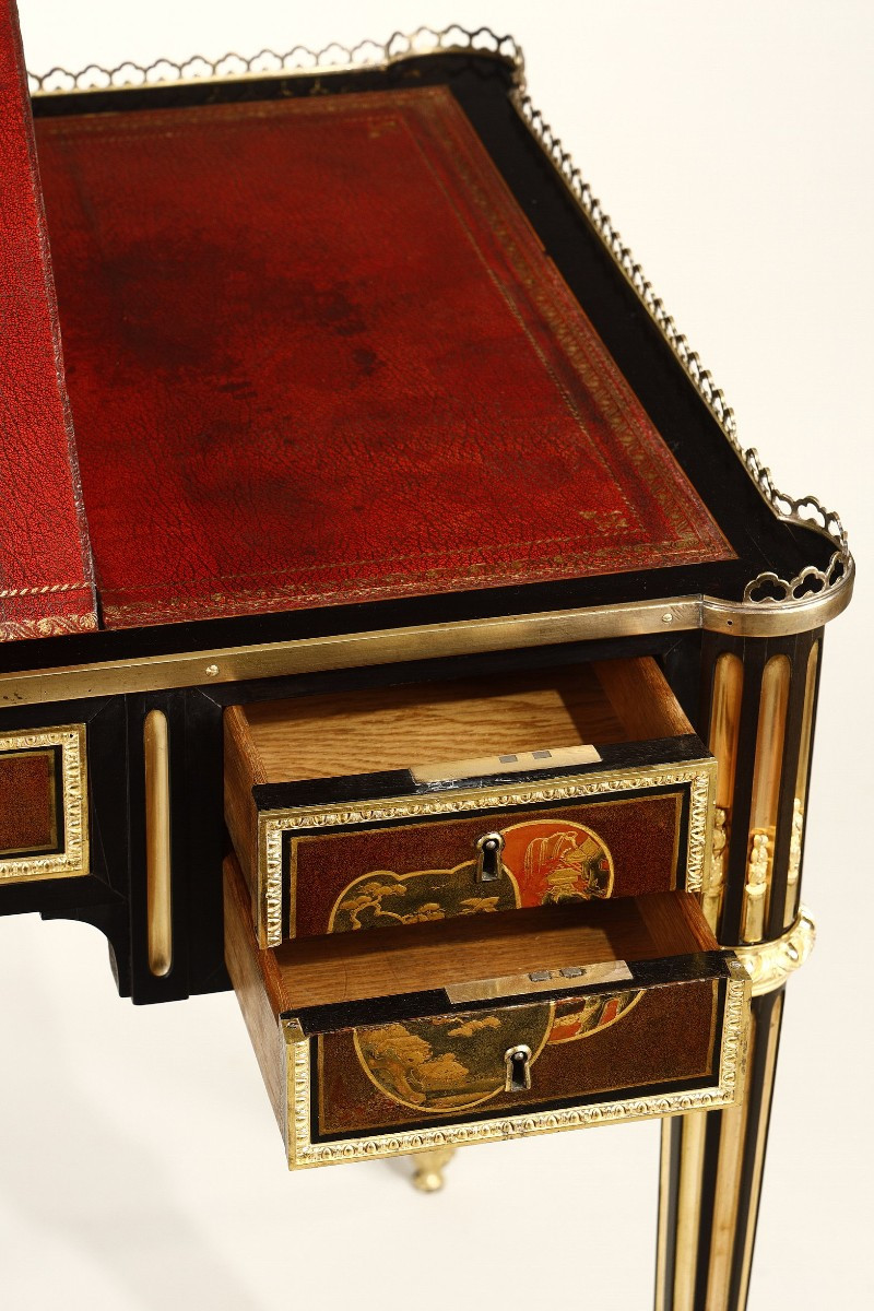 Rare Japanese Lacquer Flat Desk With Mechanism Stamped By Bury, Louis XVI Period-photo-4