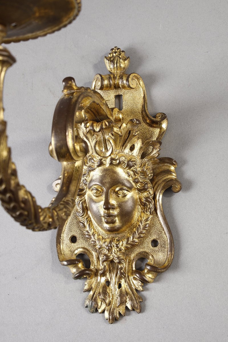 Importante paire d’appliques Régence aux mascaron-photo-4