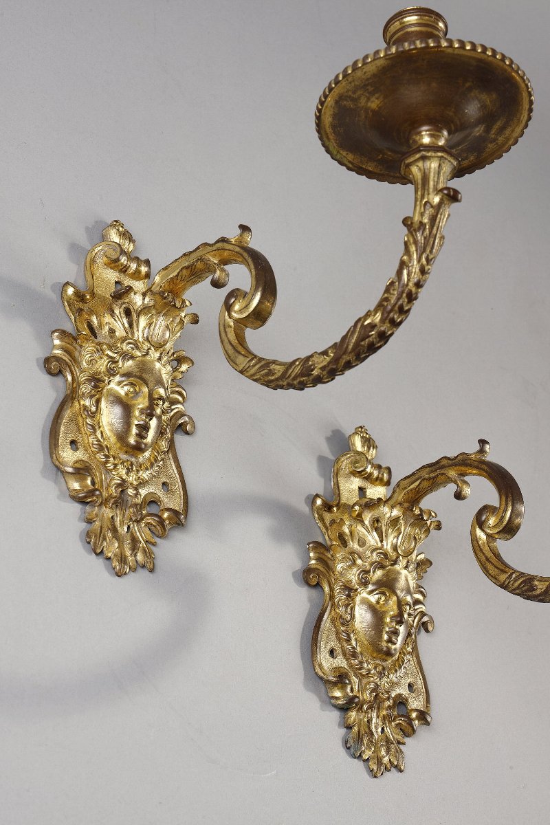 Importante paire d’appliques Régence aux mascaron-photo-2