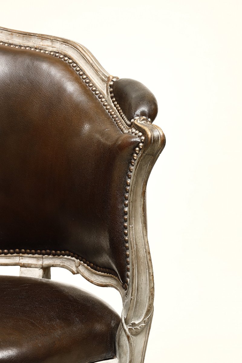 Fauteuil de bureau d’époque Louis XV  à assise tournante-photo-3