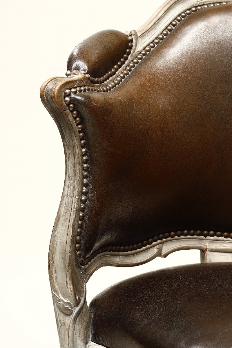 Fauteuil de bureau d’époque Louis XV  à assise tournante-photo-3