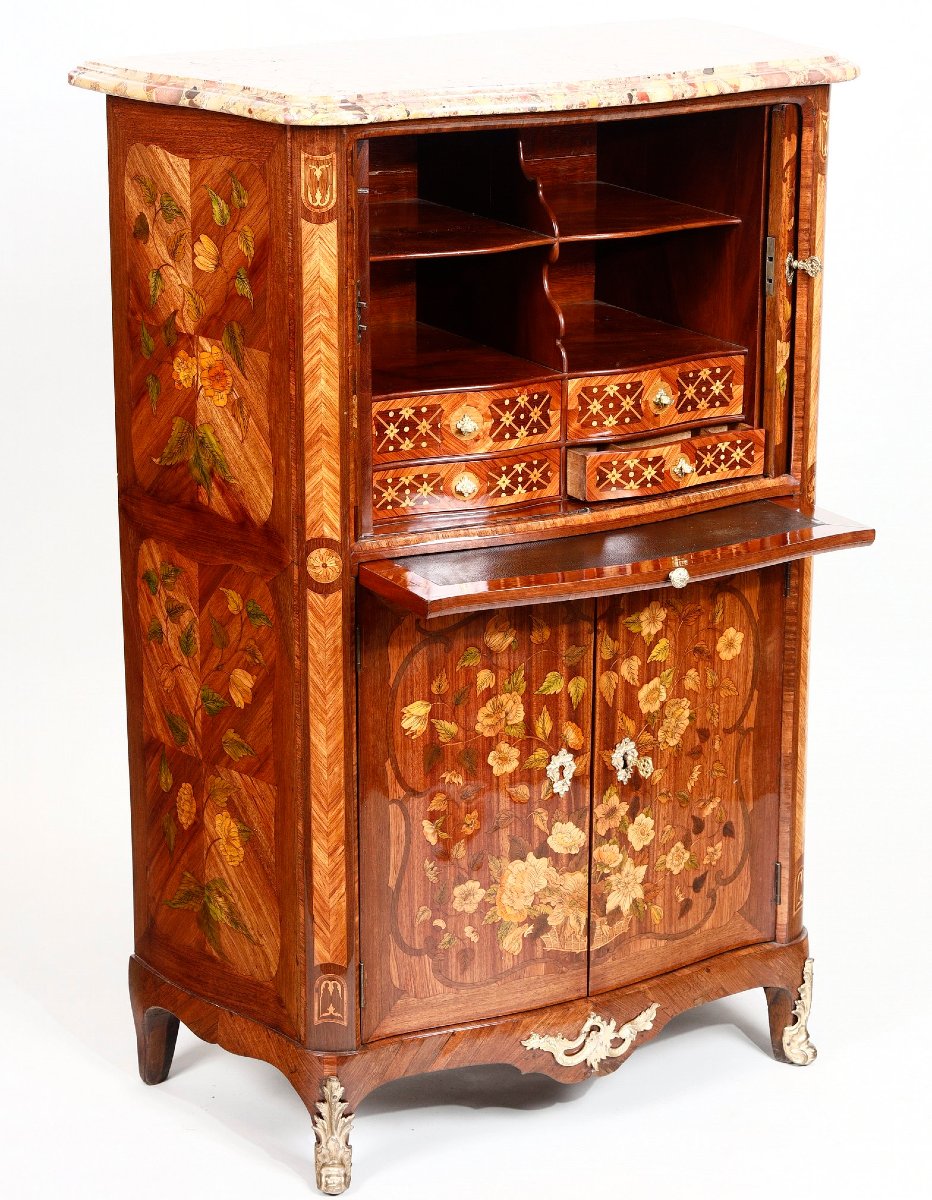 Rare Small Louis XV Period Tambour-front Secretary Stamped By Adrien Delorme