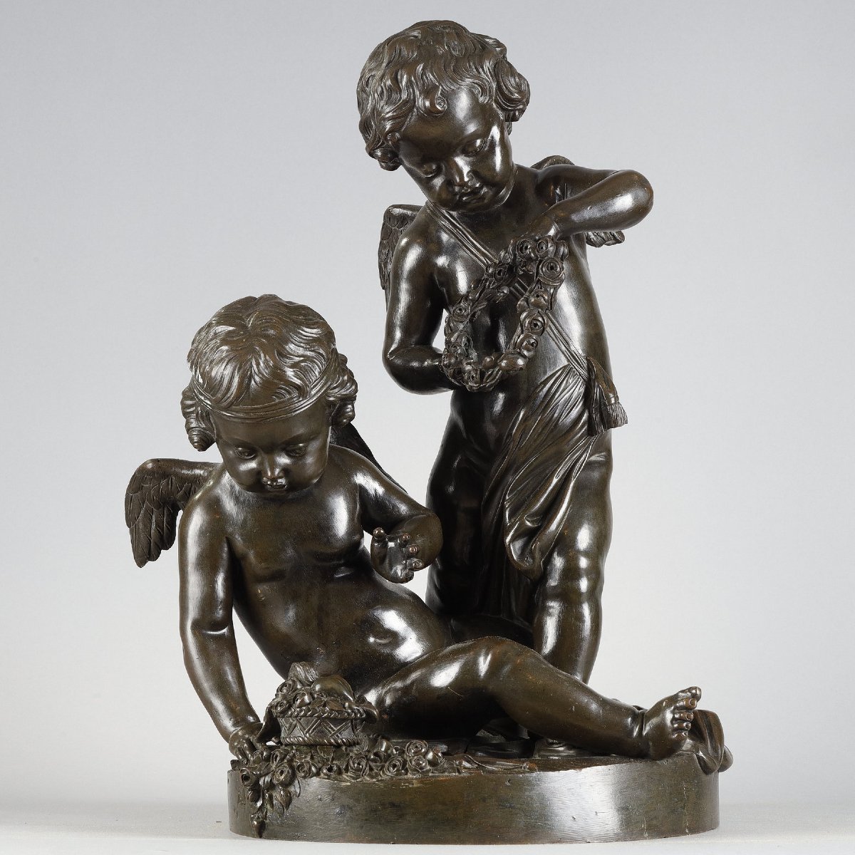 Paire de groupe de Putti en bronze fin XVIIIe-photo-2