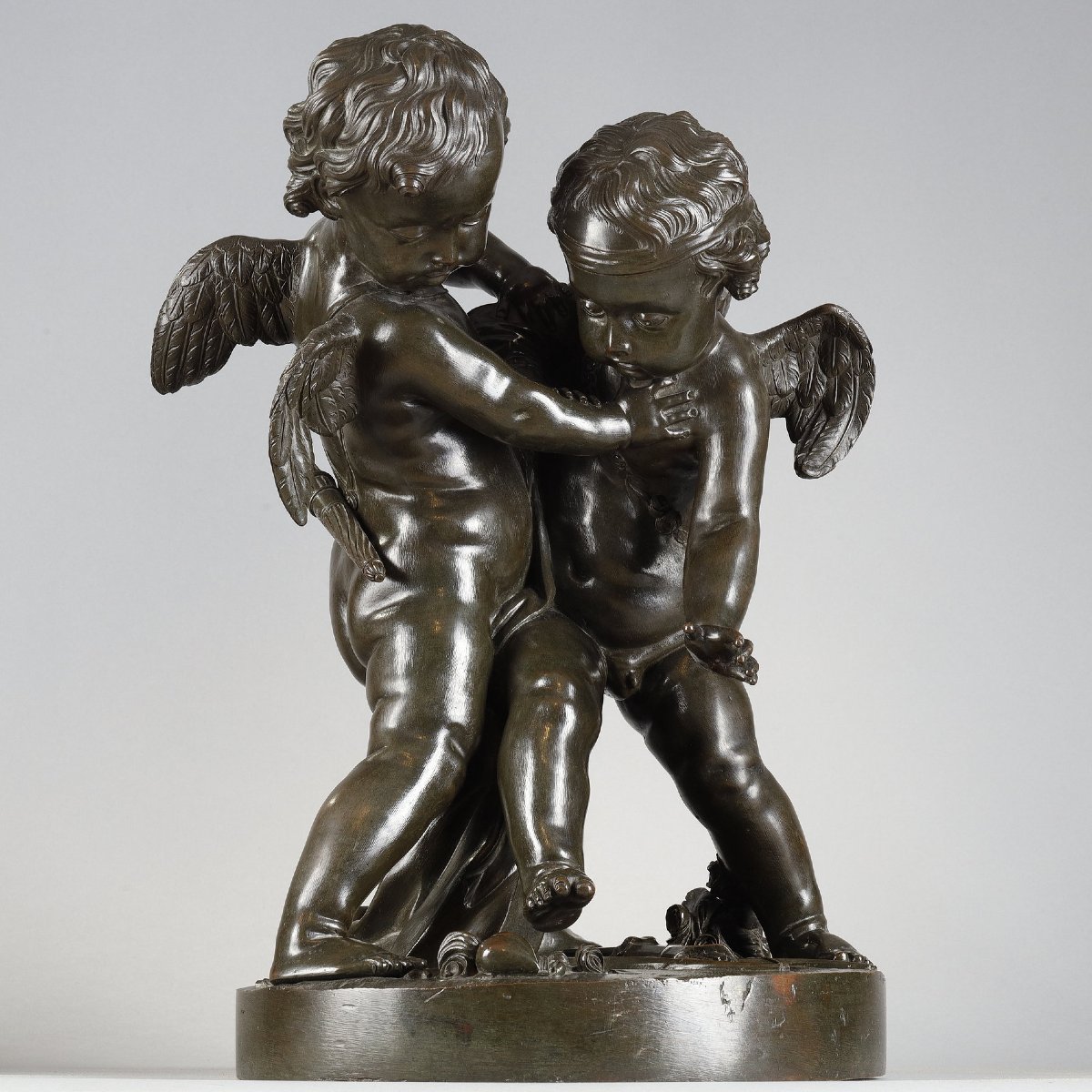Paire de groupe de Putti en bronze fin XVIIIe-photo-4