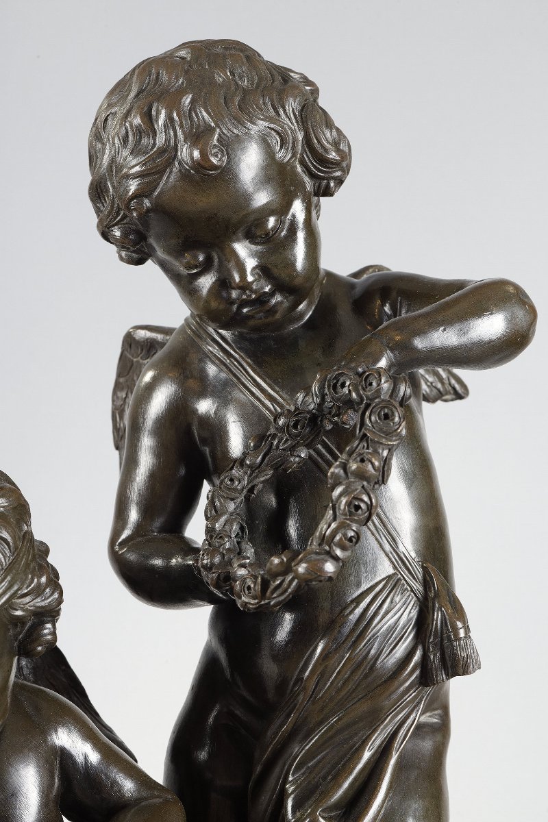 Paire de groupe de Putti en bronze fin XVIIIe-photo-1