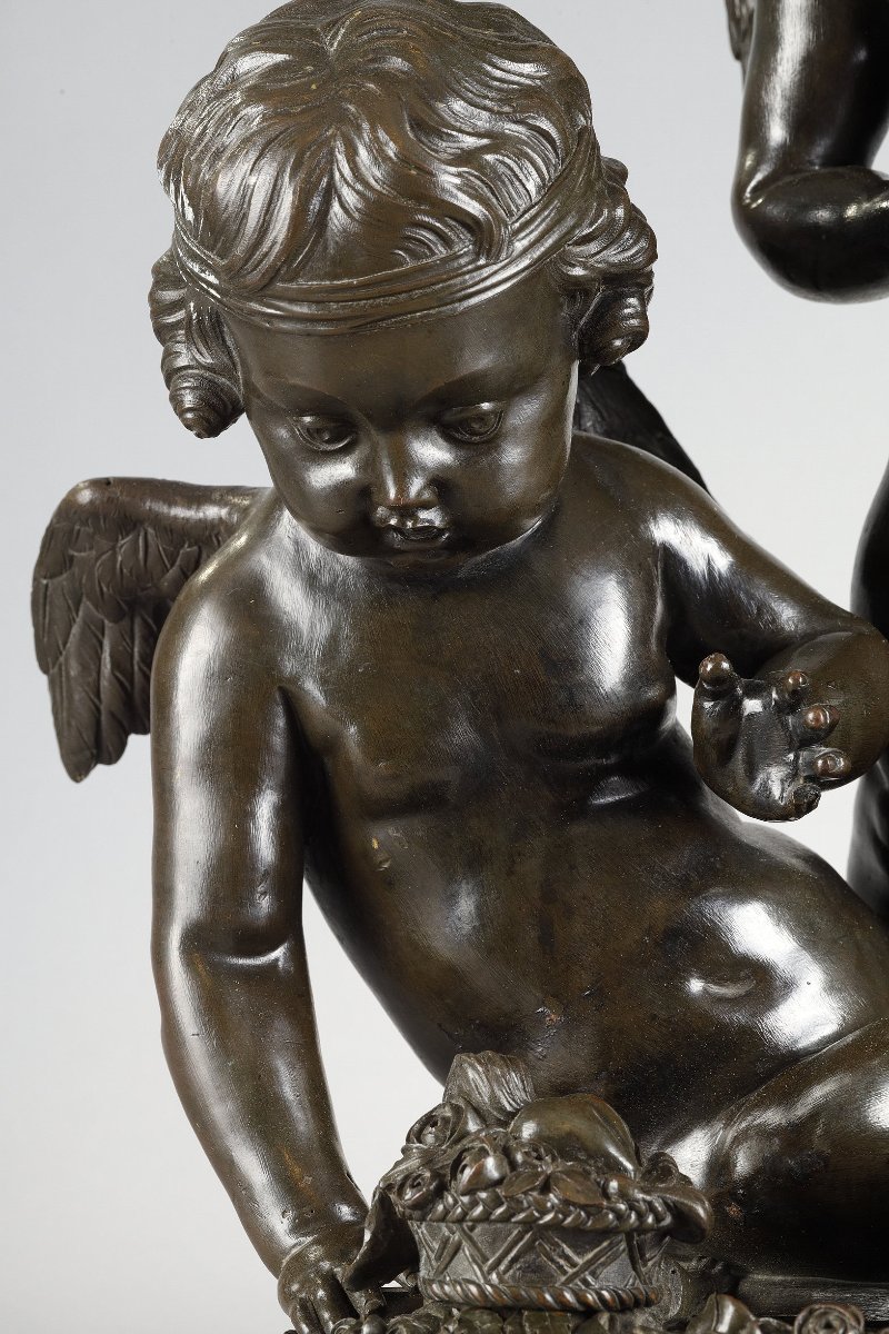 Paire de groupe de Putti en bronze fin XVIIIe-photo-2