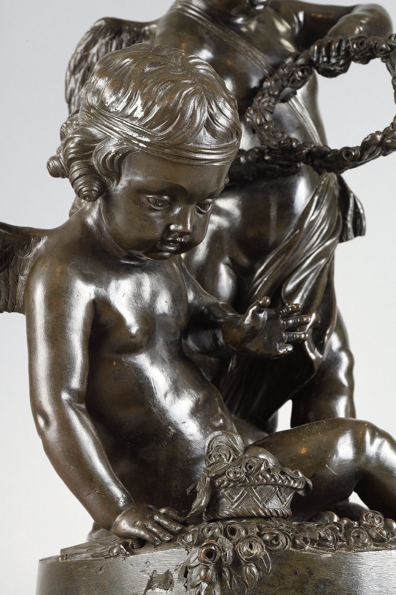 Paire de groupe de Putti en bronze fin XVIIIe-photo-4