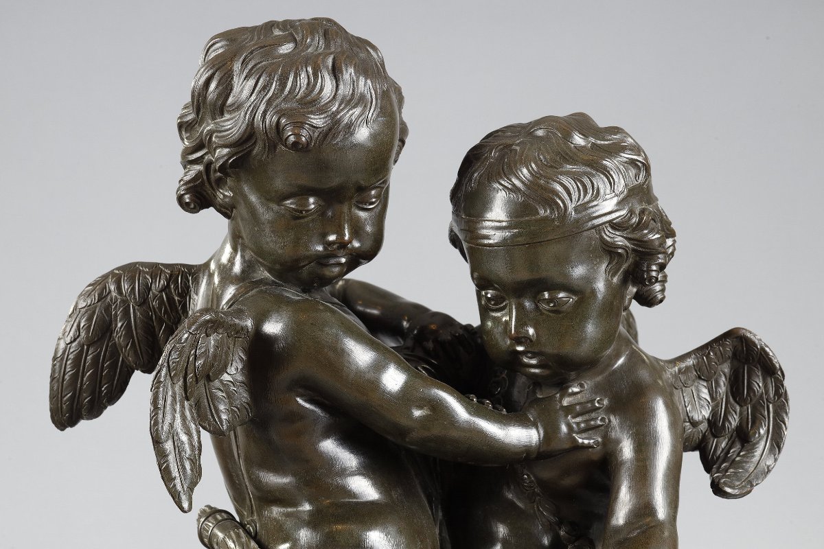 Paire de groupe de Putti en bronze fin XVIIIe-photo-6