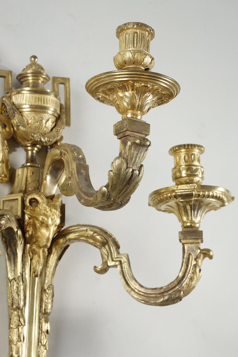 Important Pair Of Louis XVI Gilt-bronze Wall Lights Featuring Fine Ram's Heads-photo-8