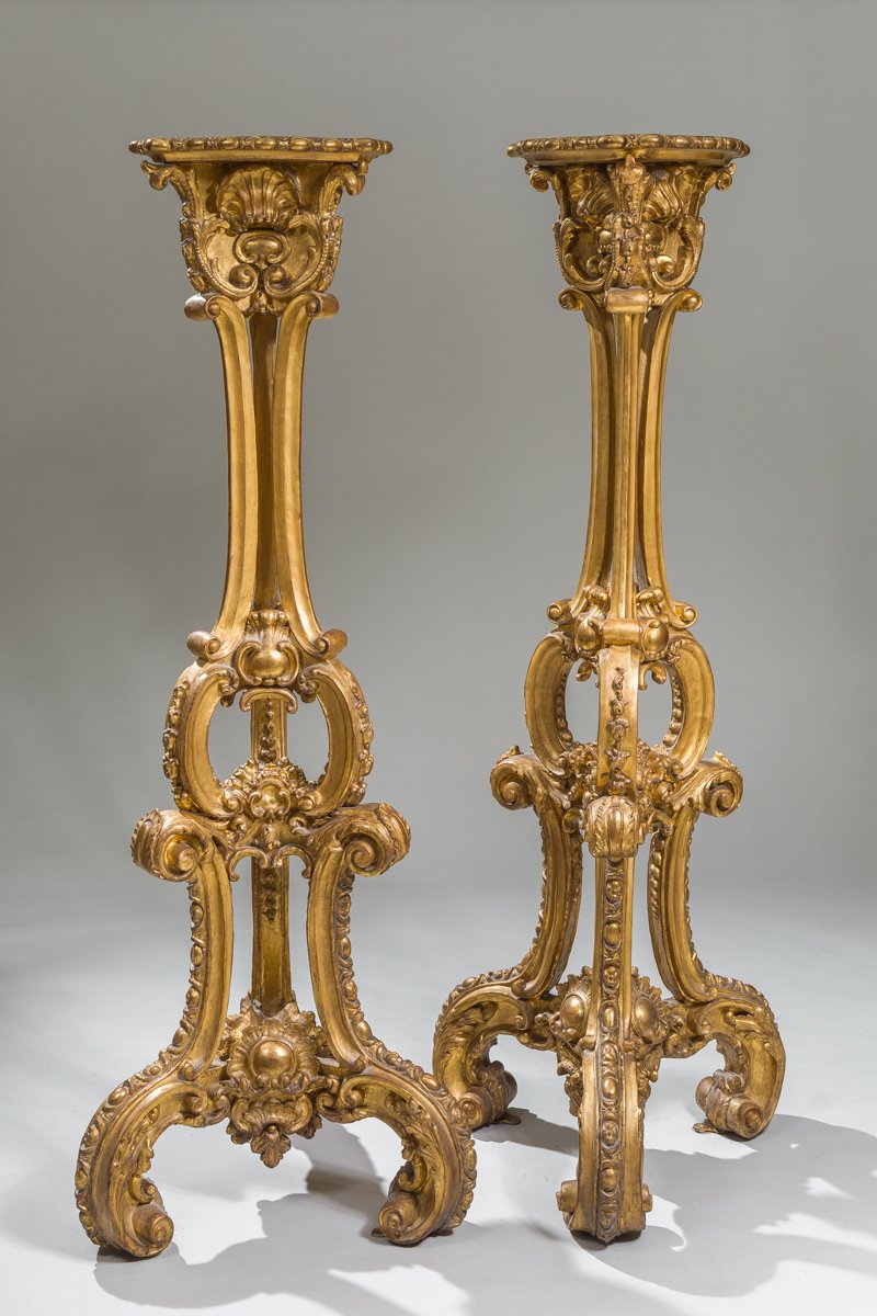 Rare Pair Of Monumental Gilt-wood Torchère Stands, Baltic Work, Early 18th Century.