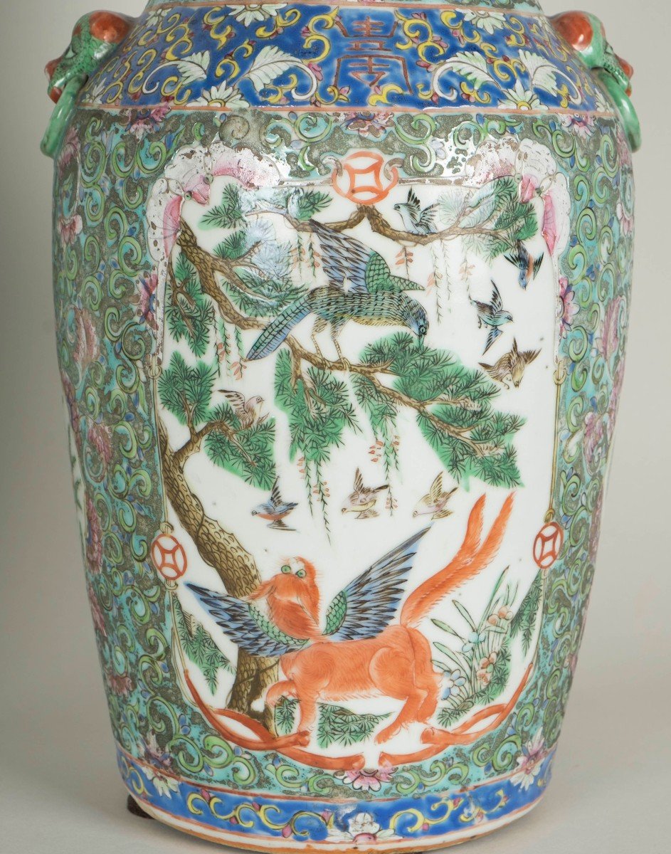 Pair Of Chinese Porcelaine From Canton Vases-photo-3