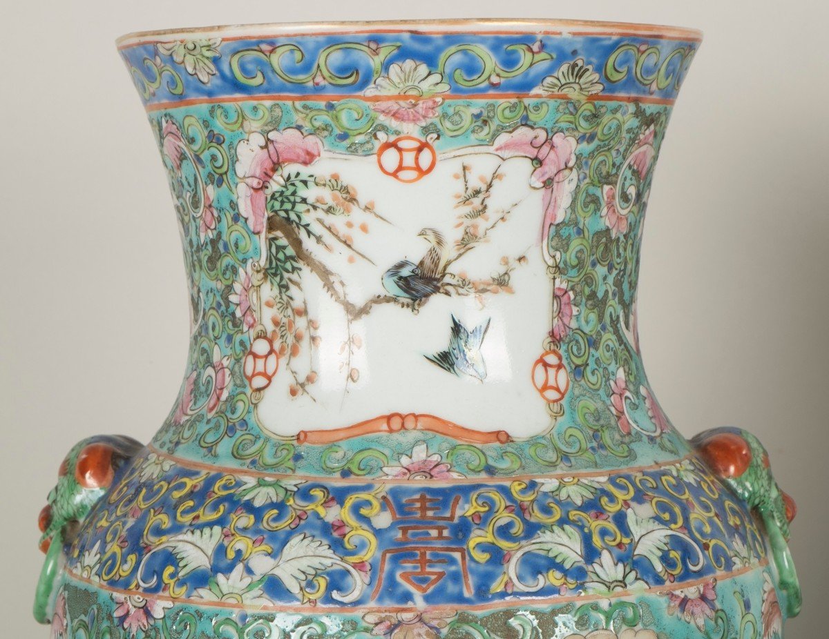 Pair Of Chinese Porcelaine From Canton Vases-photo-4