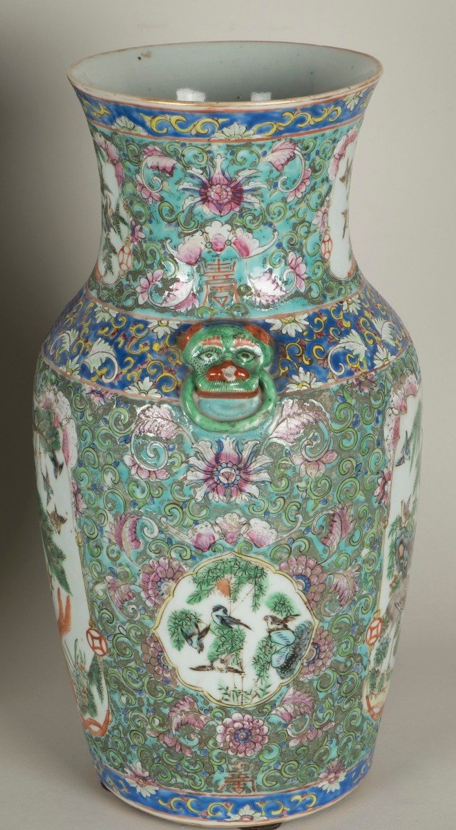 Pair Of Chinese Porcelaine From Canton Vases-photo-3