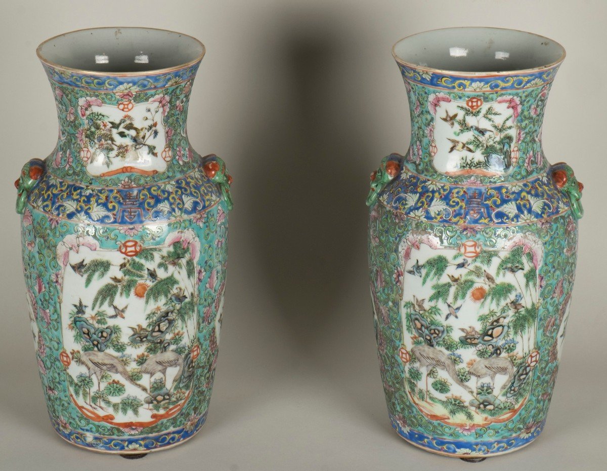 Pair Of Chinese Porcelaine From Canton Vases-photo-5