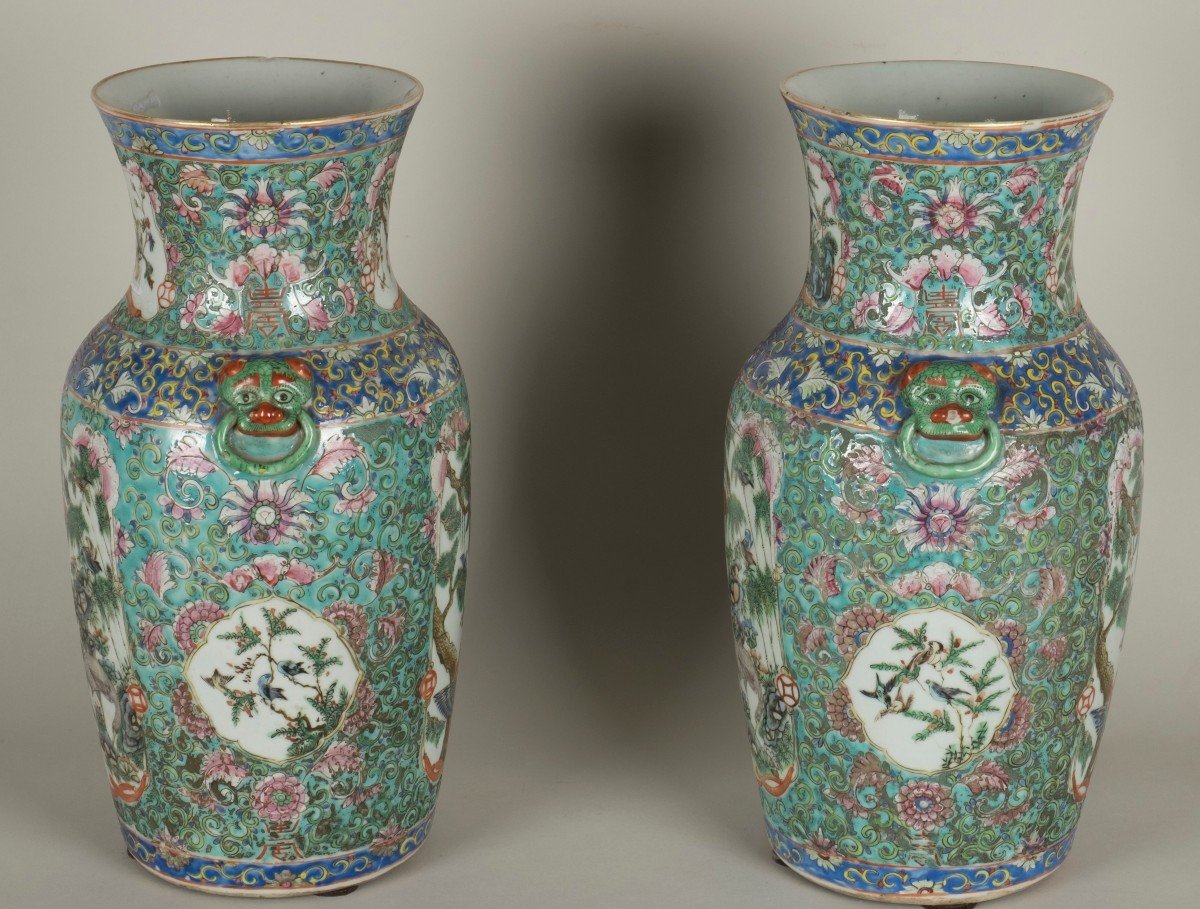 Pair Of Chinese Porcelaine From Canton Vases-photo-8