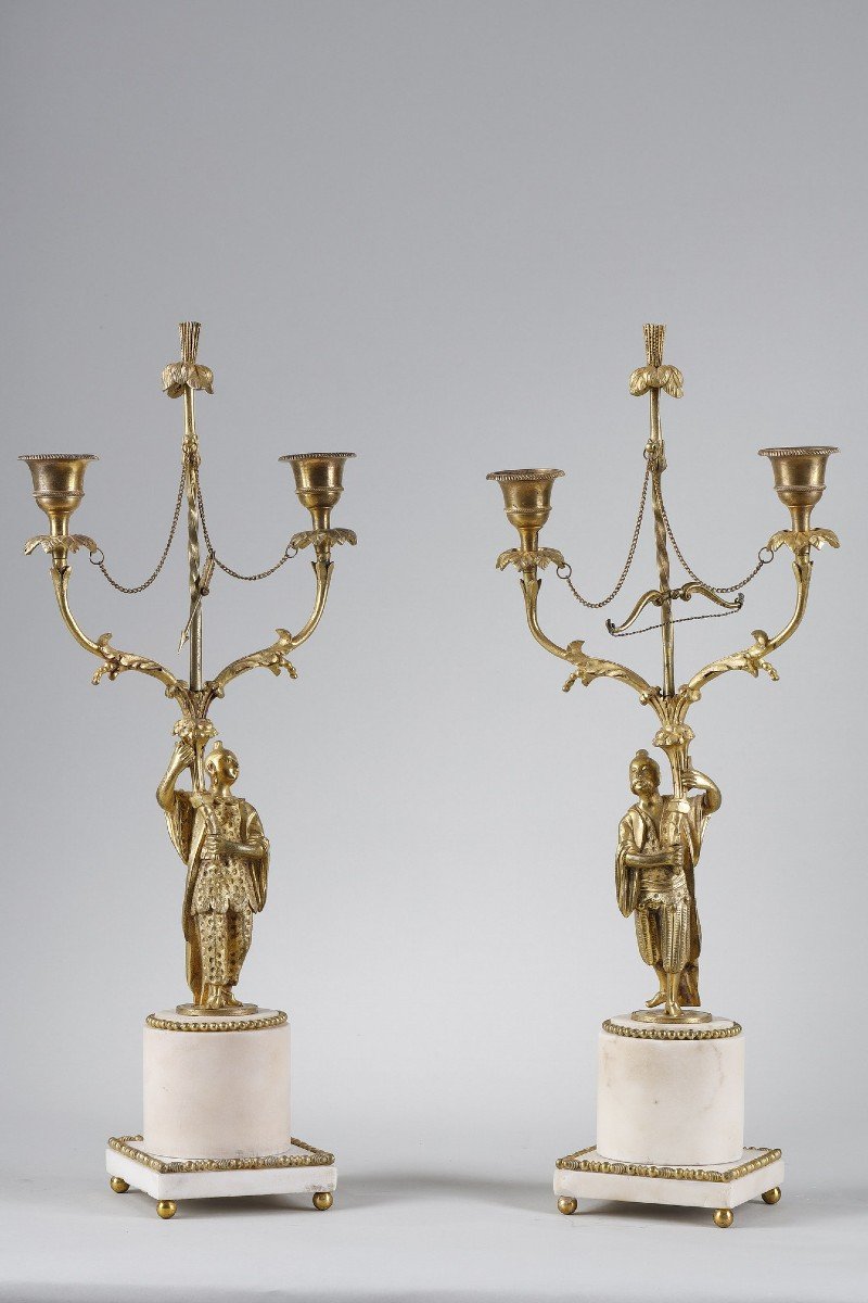 Pair Of Louis XVI Period Gilt Bronze Two-arm Candelabrum-photo-2
