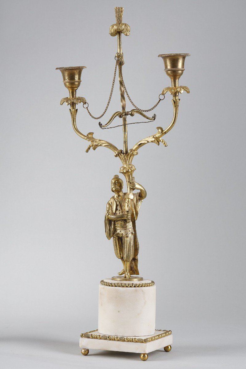 Paire De Bougeoirs D’époque Louis XVI En Bronze Doré-photo-4